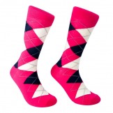 Hot Pink Cotton Argyle Dress Socks-..